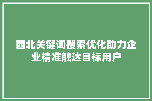 西北关键词搜索优化助力企业精准触达目标用户 西北关键词搜索优化助力企业精准触达目标用户