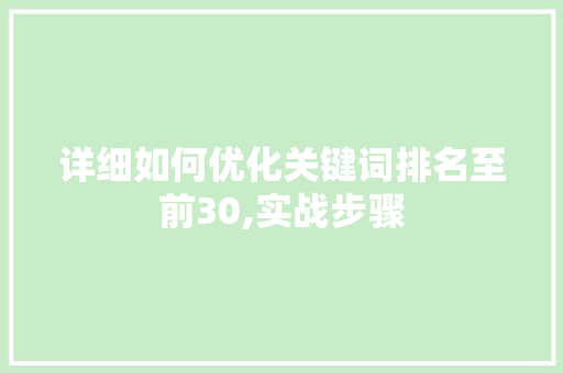 详细如何优化关键词排名至前30,实战步骤