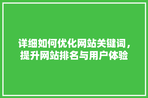 详细如何优化网站关键词，提升网站排名与用户体验