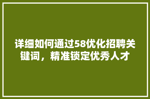 详细如何通过58优化招聘关键词，精准锁定优秀人才