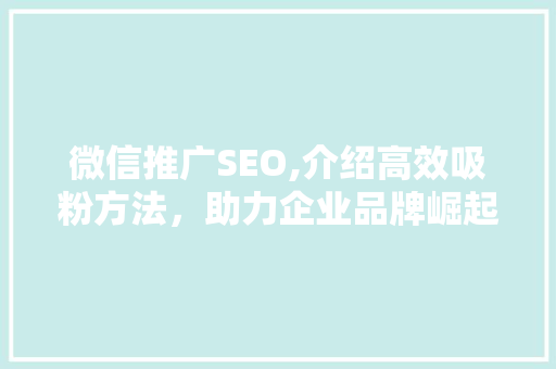 微信推广SEO,介绍高效吸粉方法,助力企业品牌崛起 编程语言 微信推广SEO,介绍高效吸粉方法,助力企业品牌崛起 微信推广SEO,介绍高效吸粉方法,助力企业品牌崛起 编程语言