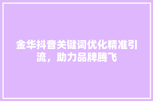 金华抖音关键词优化精准引流，助力品牌腾飞