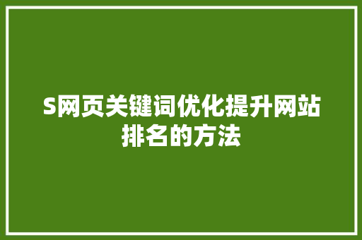 S网页关键词优化提升网站排名的方法 电脑配置