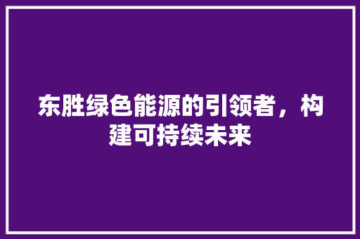 东胜绿色能源的引领者，构建可持续未来
