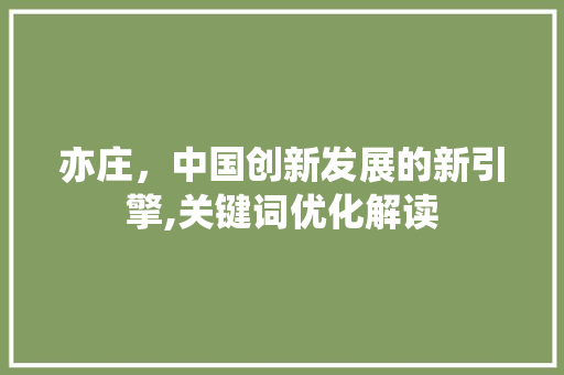 亦庄，中国创新发展的新引擎,关键词优化解读