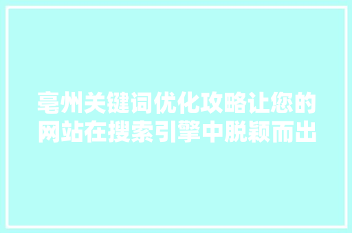 亳州关键词优化攻略让您的网站在搜索引擎中脱颖而出