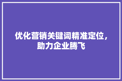 优化营销关键词精准定位，助力企业腾飞