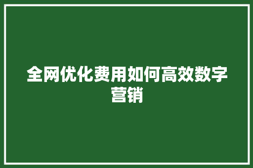 全网优化费用如何高效数字营销