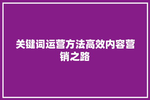 关键词运营方法高效内容营销之路