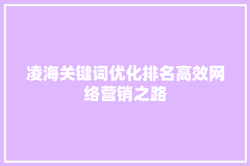 凌海关键词优化排名高效网络营销之路