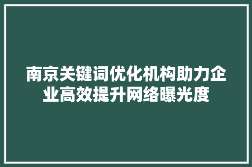 南京关键词优化机构助力企业高效提升网络曝光度