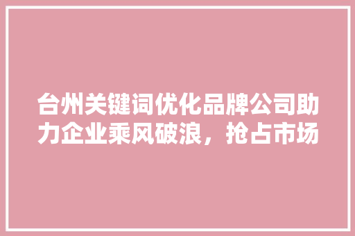 台州关键词优化品牌公司助力企业乘风破浪，抢占市场先机