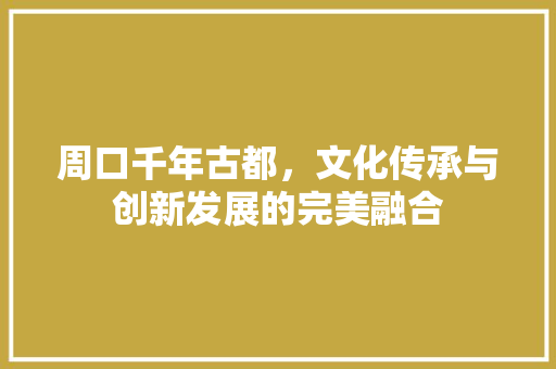 周口千年古都，文化传承与创新发展的完美融合