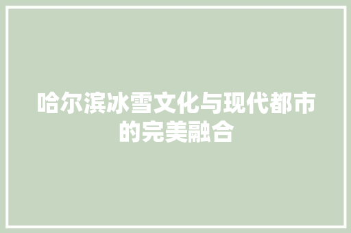 哈尔滨冰雪文化与现代都市的完美融合