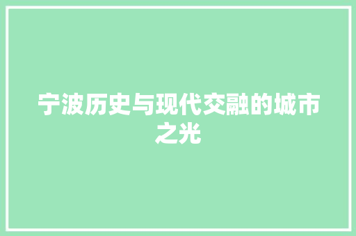 宁波历史与现代交融的城市之光