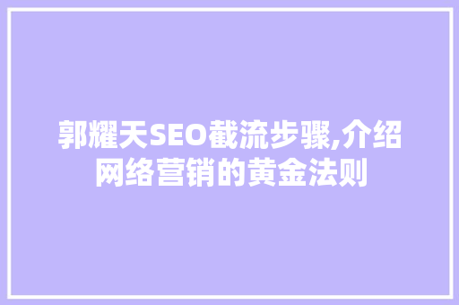 郭耀天SEO截流步骤,介绍网络营销的黄金法则 网络技术