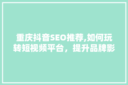 重庆抖音SEO推荐,如何玩转短视频平台，提升品牌影响力