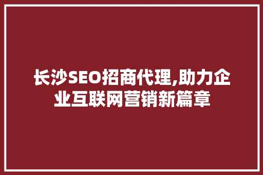 长沙SEO招商代理,助力企业互联网营销新篇章