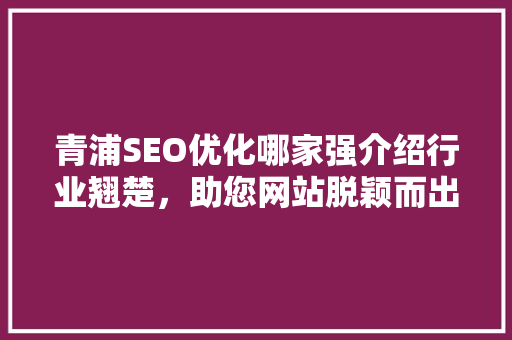 青浦SEO优化哪家强介绍行业翘楚，助您网站脱颖而出