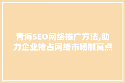 青海SEO网络推广方法,助力企业抢占网络市场制高点