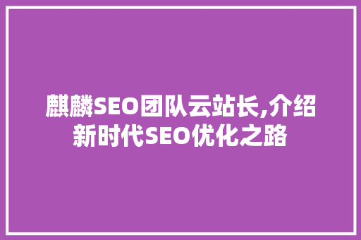 麒麟SEO团队云站长,介绍新时代SEO优化之路