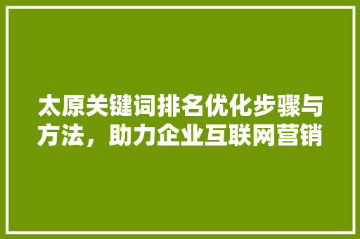 太原关键词排名优化步骤与方法，助力企业互联网营销