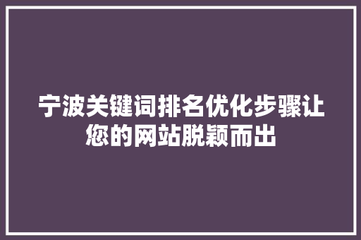 宁波关键词排名优化步骤让您的网站脱颖而出 网络技术
