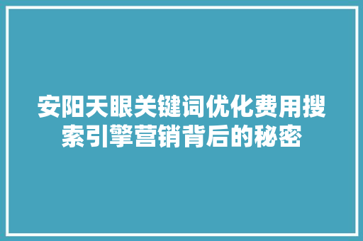 安阳天眼关键词优化费用搜索引擎营销背后的秘密