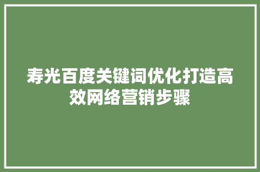 寿光百度关键词优化打造高效网络营销步骤