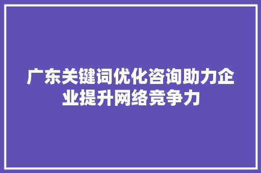 广东关键词优化咨询助力企业提升网络竞争力