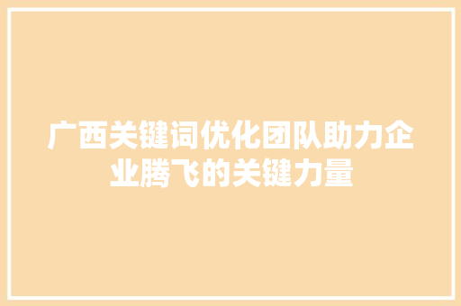 广西关键词优化团队助力企业腾飞的关键力量