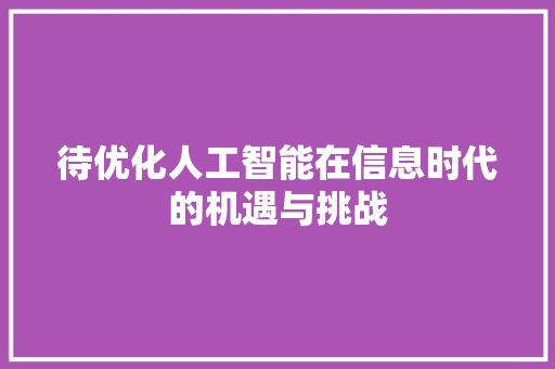 待优化人工智能在信息时代的机遇与挑战