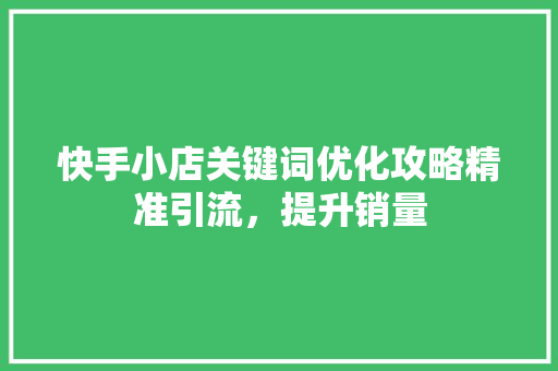 快手小店关键词优化攻略精准引流，提升销量
