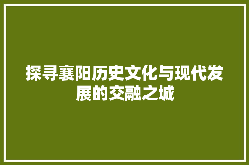 探寻襄阳历史文化与现代发展的交融之城 电脑故障维修