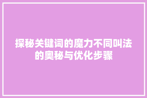 探秘关键词的魔力不同叫法的奥秘与优化步骤