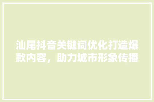 汕尾抖音关键词优化打造爆款内容，助力城市形象传播