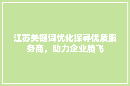 江苏关键词优化探寻优质服务商，助力企业腾飞