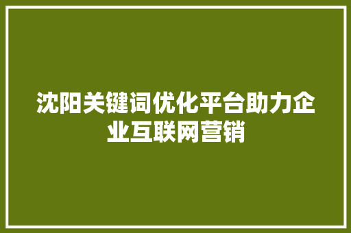 沈阳关键词优化平台助力企业互联网营销