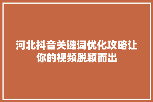 河北抖音关键词优化攻略让你的视频脱颖而出