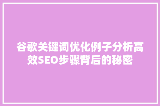 谷歌关键词优化例子分析高效SEO步骤背后的秘密