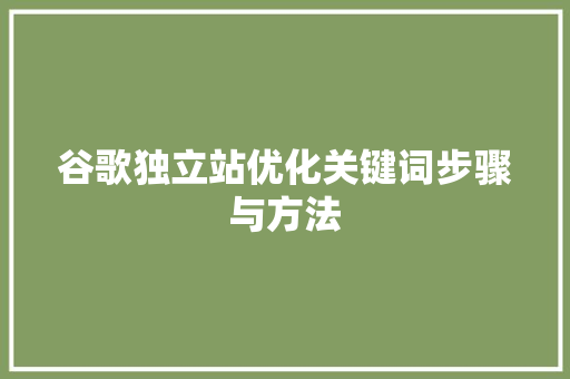谷歌独立站优化关键词步骤与方法
