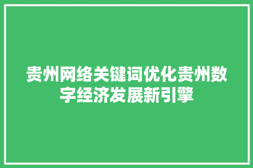 贵州网络关键词优化贵州数字经济发展新引擎