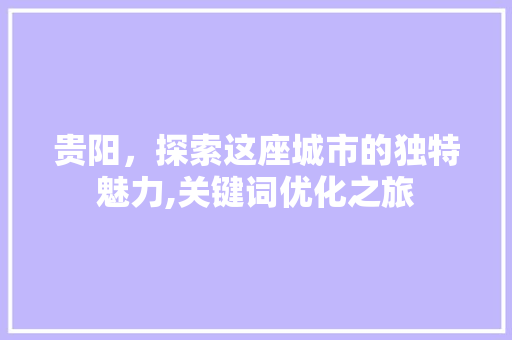贵阳，探索这座城市的独特魅力,关键词优化之旅 编程语言