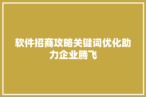 软件招商攻略关键词优化助力企业腾飞