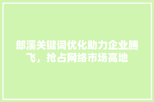 郎溪关键词优化助力企业腾飞，抢占网络市场高地