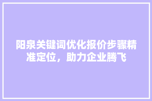 阳泉关键词优化报价步骤精准定位，助力企业腾飞