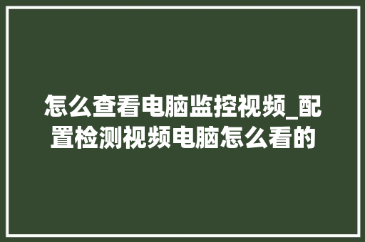 怎么查看电脑监控视频_配置检测视频电脑怎么看的