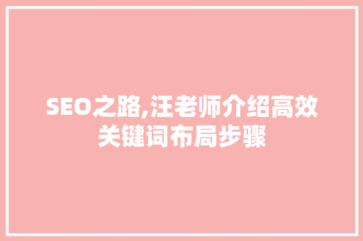 SEO之路,汪老师介绍高效关键词布局步骤 电脑配置