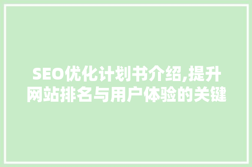 SEO优化计划书介绍,提升网站排名与用户体验的关键步骤