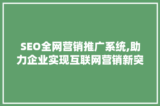 SEO全网营销推广系统,助力企业实现互联网营销新突破